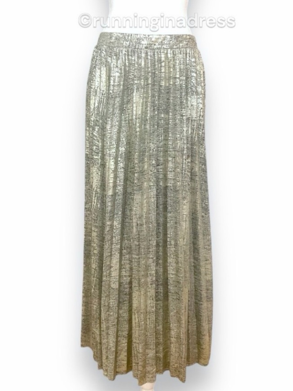 H by Halston Gold Metallic Foil Pleated Maxi Skirt Elastic Waist Lined XLP XL